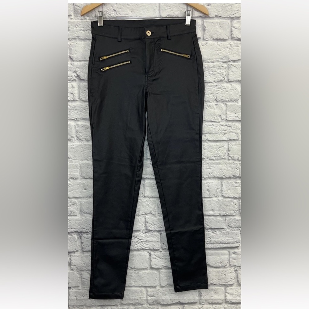 SPYM BLACK STRETCHY FAUX LEATHER LEGGINGS PANTS SIZE 36 (M)